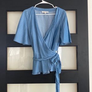 Loft chambray peplum wrap top
